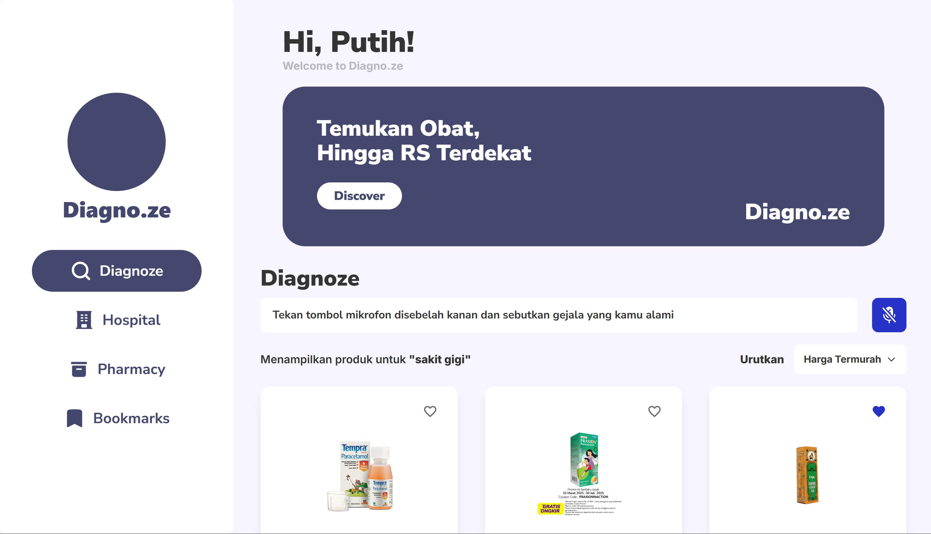 Diagnoze Medicine App Interface